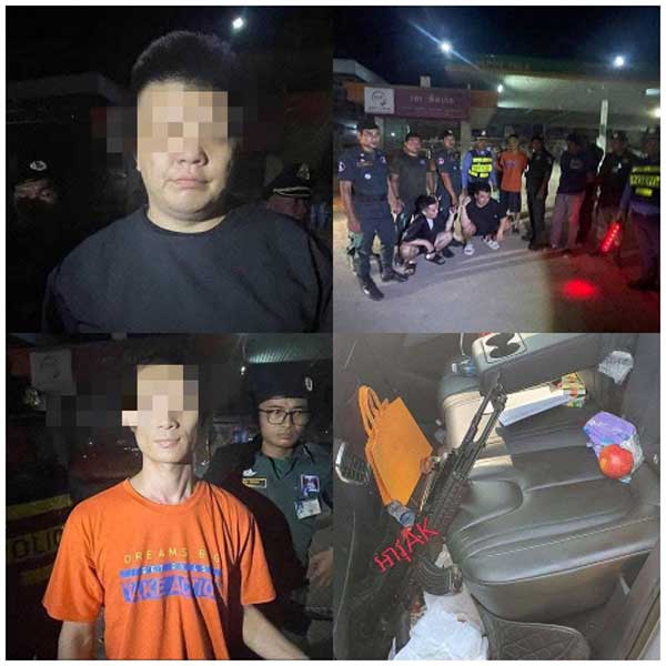 ករណីប្រើកាំភ្លើង AK47 បាញ់គំរាមគូទំនាស់នៅមជ្ឈមណ្ឌល រតនៈសម្បត្តិ រាជធានីភ្នំពេញ  នគរបាលឃាត់ខ្លួនជនដៃដល់ជនជាតិចិន ៣នាក់ ខ្មែរ១នាក់ នៅបន្ទាយមានជ័យ